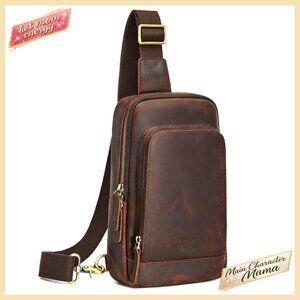 Top Grain Leather Sling Bag RFID Blocking Crossbody Travel Daypack
